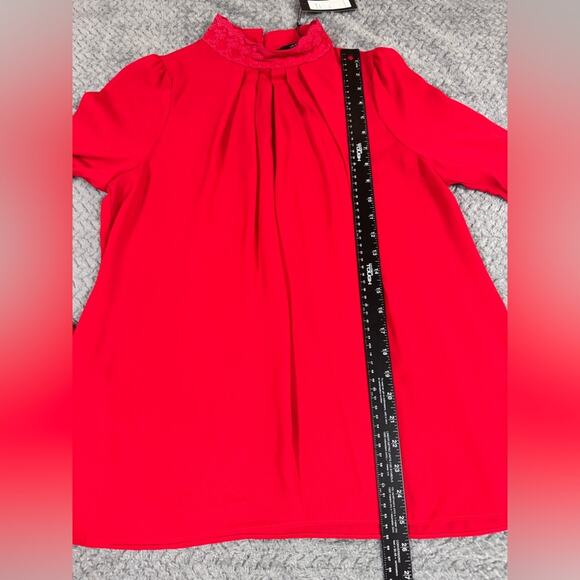 Vertigo Women’s Top Blouse High Neck Long Sleeve Goth Lace Collar Red Medium - Picture 8 of 10